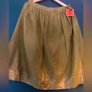 Isaac Mizrahi green and gold patterned cotton skirt